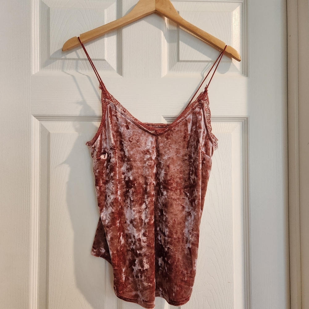 Velvet Camisole with Lace Trim